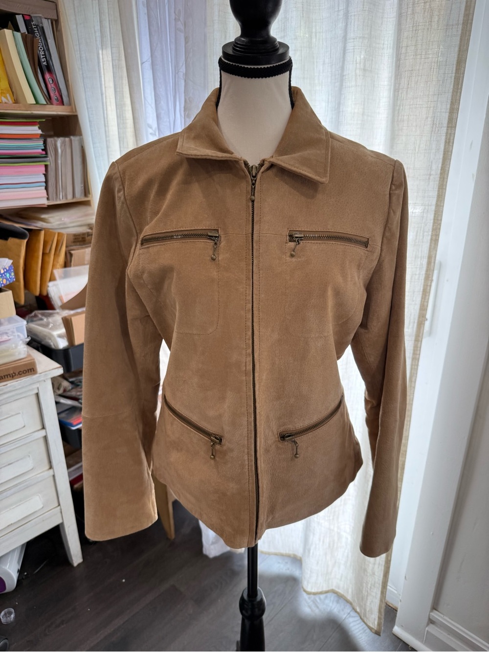 Equipment Women's Suede Zip Jacket in Light Brown